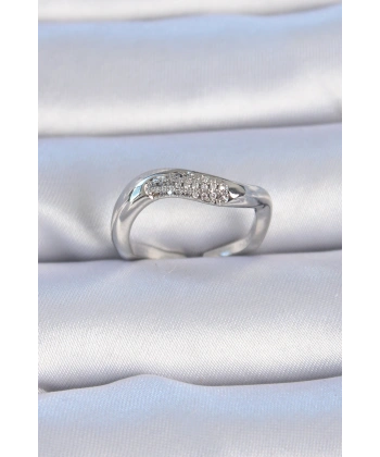 Pirinç Gümüş Renk Zirkon Taşlı Kadın Yüzük