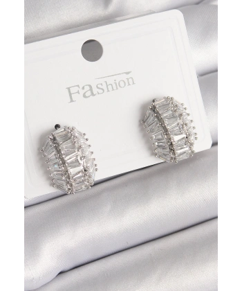 Pirinç Gümüş Renk Zirkon Taşlı Kaplumbağa Kabuğu Model Kadın Küpe