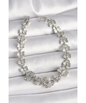 Pirinç Gümüş Renk Zirkon Taşlı Kelebek Model Zincir Kadın Bileklik