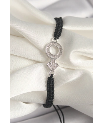 Pirinç Gümüş Renk Zirkon Taşlı Mars Figür Asansörlü Makrome Model Kadın Bileklik