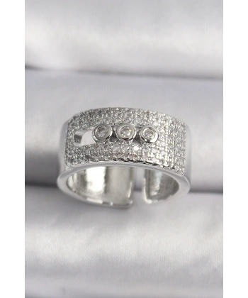 Pirinç Gümüş Renk Zirkon Taşlı Messika Model Kadın Yüzük