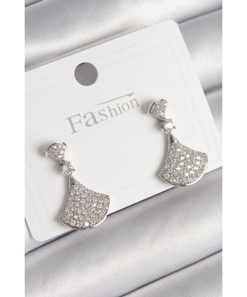 Pirinç Gümüş Renk Zirkon Taşlı Motif Model Kadın Küpe