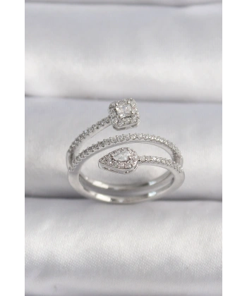 Pirinç Gümüş Renk Zirkon Taşlı Ok Model VIP Seri Kadın Yüzük