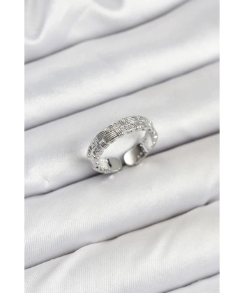 Pirinç Gümüş Renk Zirkon Taşlı Sırım Kadın Yüzük