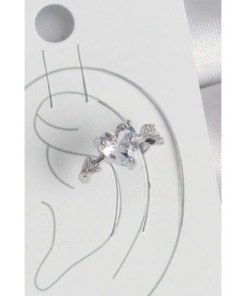 Pirinç Gümüş Renk Zirkon Taşlı Yıldız Model Kadın Kıkırdak Küpe