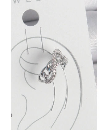 Pirinç Gümüş Renk Zirkon Taşlı Zincir Sonsuzluk Model Kadın Kıkırdak Küpe