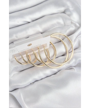 Pirinç Halka Model Gold Renk Kadın Set Küpe