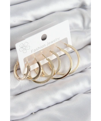 Pirinç Halka Model Gold Renk Kadın Set Küpe