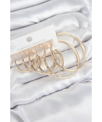 Pirinç Halka Model Gold Renk Kadın Set Küpe
