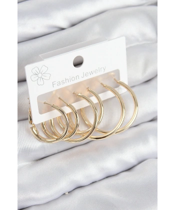 Pirinç Halka Model Gold Renk Kadın Set Küpe
