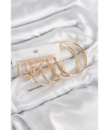 Pirinç Halka Model Gold Renk Kadın Set Küpe