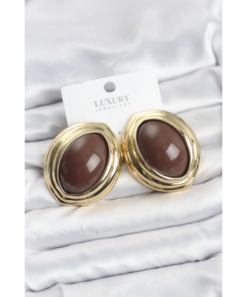 Pirinç Kahverengi Badem Model Vintage Gold Kadın Küpe