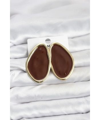 Pirinç Kahverengi Mineli Damla Model Vintage Plaka Kadın Küpe