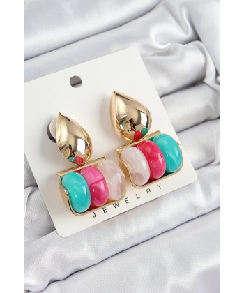 Pirinç Karışık Renk Vintage Model Kadın Küpe