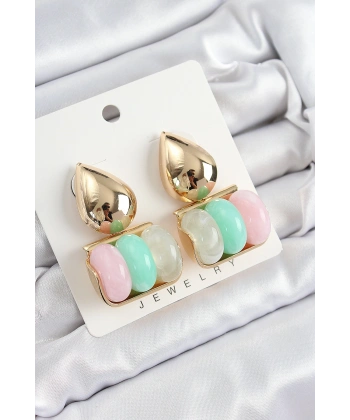 Pirinç Karışık Renk Vintage Model Kadın Küpe