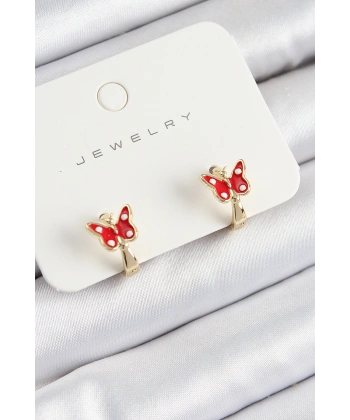 Pirinç Kelebek Model Gold Renk Çocuk Küpe