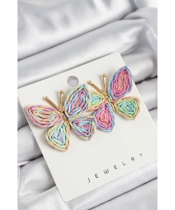 Pirinç Rainbow Kelebek Model Gold Renk Kadın Hasır Küpe