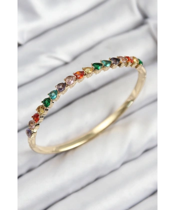 Pirinç Renkli Zirkon Taşlı Kalp Model Gold Renk Kadın Kelepçe