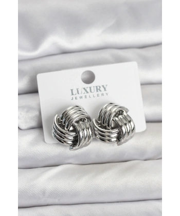 Pirinç Sarmal Gümüş Renk Kadın Küpe