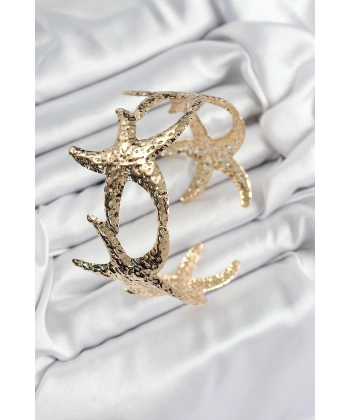 Pirinç Sıralı Deniz Yıldızı Model Gold Renk Kadın Pazu Bileklik