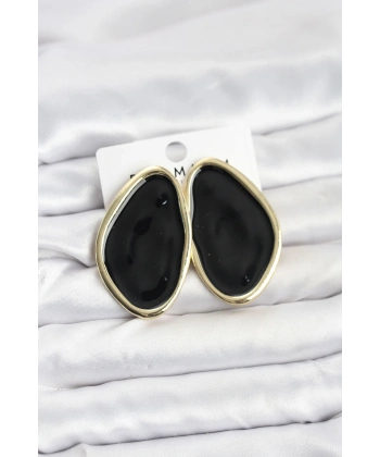 Pirinç Siyah Mineli Damla Model Vintage Plaka Kadın Küpe