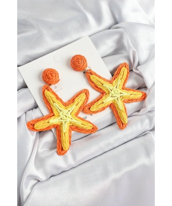 Pirinç Turuncu Deniz Yıldızı Model Gold Renk Kadın Hasır Küpe