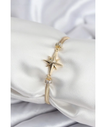 Pirinç VIP Seri Gold Renk Kutup Yıldızı Model Kadın Bileklik