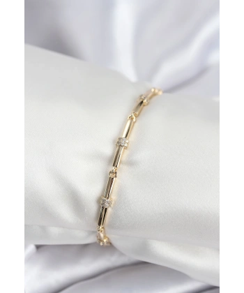 Pirinç VIP Seri Gold Renk Parçalı Model Zirkon Taşlı Kadın Bileklik