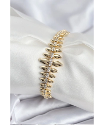 Pirinç VIP Seri Gold Renk Sıralı Damla Model Kadın Bileklik