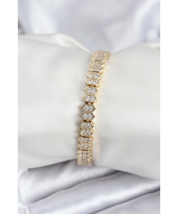 Pirinç VIP Seri Gold Renk Zirkon Taşlı Kadın Bileklik