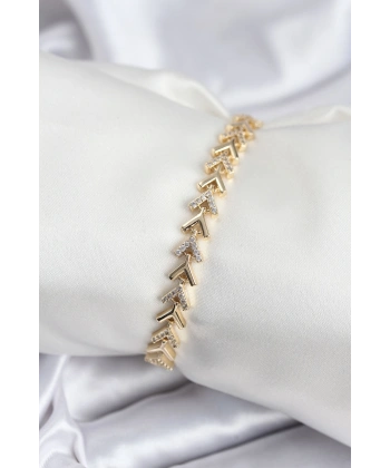 Pirinç VIP Seri Gold Zirkon Taşlı Balık Sırtı Model Kadın Bileklik