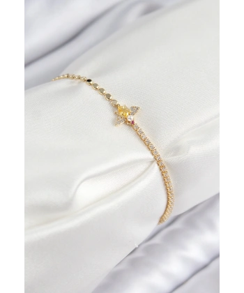 Pirinç Zirkon Taşlı Arı Model Ezme Zincir Gold Renk Kadın Bileklik