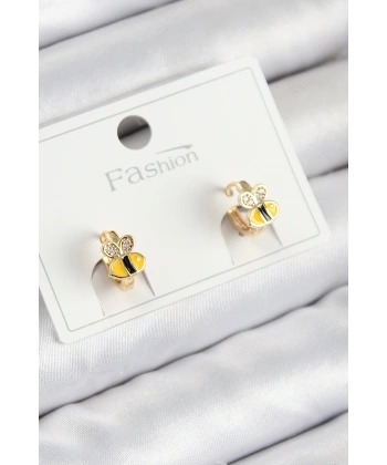 Pirinç Zirkon Taşlı Arı Model Gold Renk Çocuk Küpe