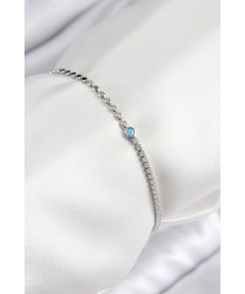 Pirinç Zirkon Taşlı Boncuk Model Ezme Zincir Gümüş Renk Kadın Bileklik