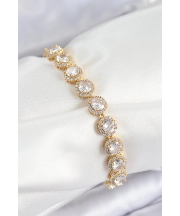 Pirinç Zirkon Taşlı Daire Baget Model Gold Renk VIP Seri Kadın Bileklik