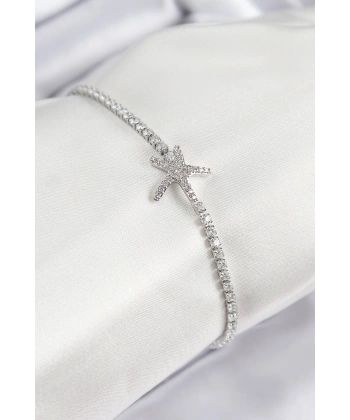 Pirinç Zirkon Taşlı Deniz Yıldızı Model Gümüş Renk Kadın Bileklik