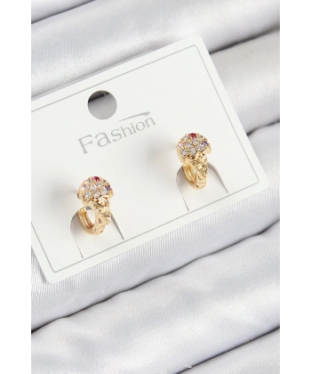 Pirinç Zirkon Taşlı Dondurma Model Gold Renk Çocuk Küpe