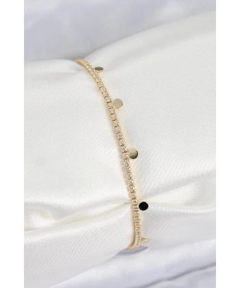 Pirinç Zirkon Taşlı Ezme Zincirli Sıralı Model Gold Renk Kadın Bilekilk