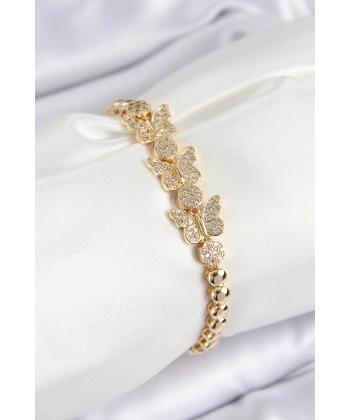 Pirinç Zirkon Taşlı Kelebek Model Gold Renk Kadın Bileklik