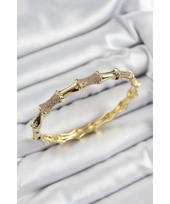 Pirinç Zirkon Taşlı Kemik Model Gold Renk Vip Kadın Bileklik