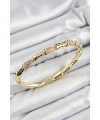 Pirinç Zirkon Taşlı Kemik Model Gold Renk Vip Kadın Bileklik