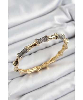 Pirinç Zirkon Taşlı Kemik Model Gold Renk Vip Kadın Bileklik