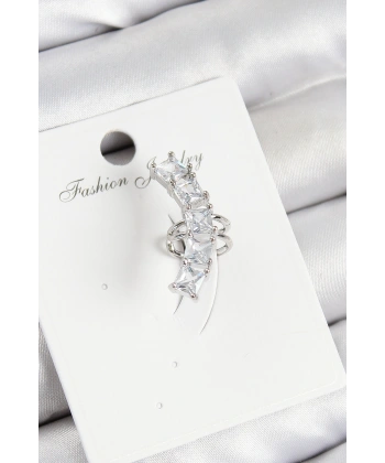 Pirinç Zirkon Taşlı Model Gümüş Renk Sağ Kıkırdak Küpe