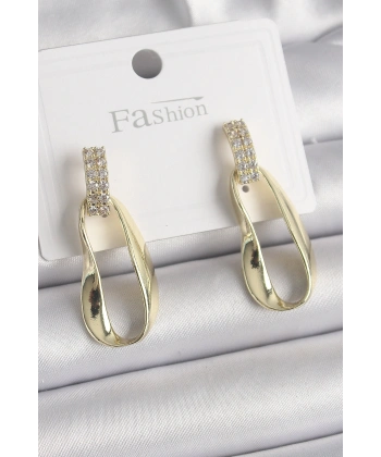 Pirinç Zirkon Taşlı Sallantı Kadın Küpe