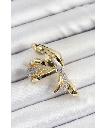 Pirinç Zirkon Taşlı Sıkıştırma Sağ Kıkırdak Gold Renk Kadın Küpe