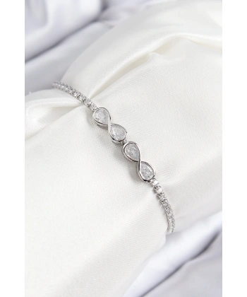 Pirinç Zirkon Taşlı Sonsuzluk Model Gümüş Renk Asansörlü Kadın Bileklik