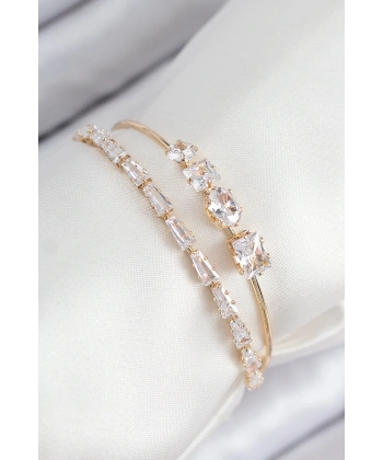 Pirinç Zirkon Taşlı Su Yolu Model Gold Renk Kadın Bileklik