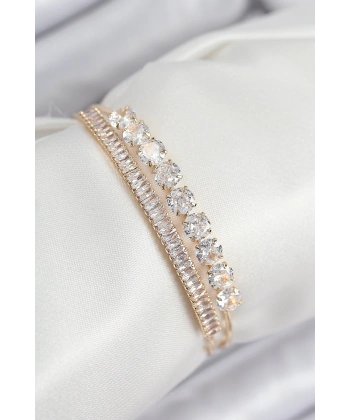 Pirinç Zirkon Taşlı Su Yolu Model Gold Renk Kadın Bileklik