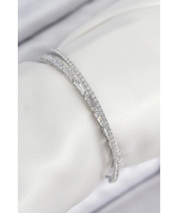 Pirinç Zirkon Taşlı Su Yolu Model Gümüş Renk Kadın Bileklik