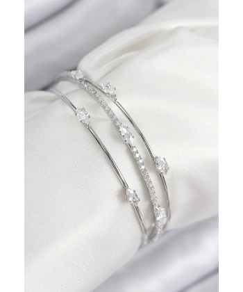 Pirinç Zirkon Taşlı Su Yolu Model Gümüş Renk Kadın Bileklik